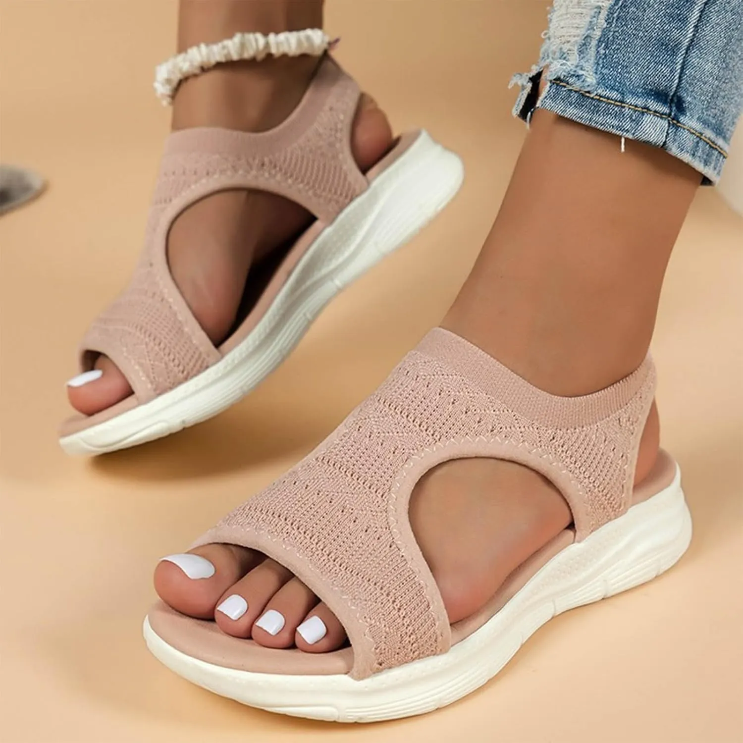 Women's Walking Sandals Soft Low Wedge Comfort Flat Sandal 2025 Casual Open Toe Slip On Strappy Lightweight Summer Shoes