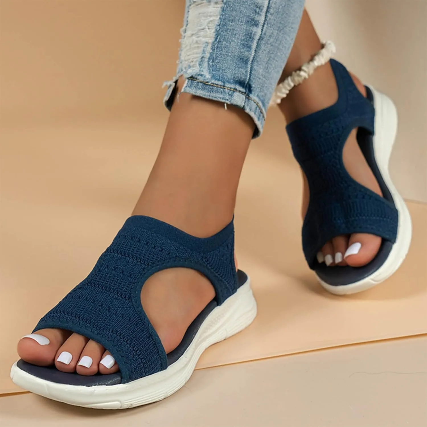 Women's Walking Sandals Soft Low Wedge Comfort Flat Sandal 2025 Casual Open Toe Slip On Strappy Lightweight Summer Shoes