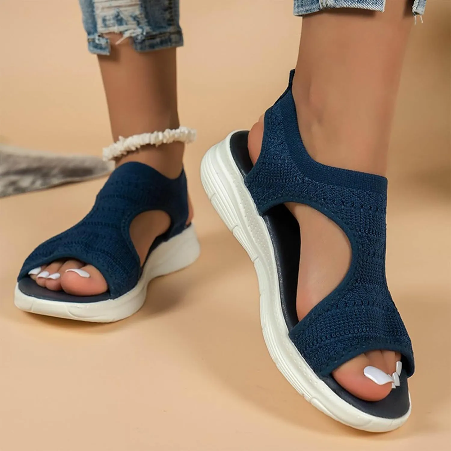 Women's Walking Sandals Soft Low Wedge Comfort Flat Sandal 2025 Casual Open Toe Slip On Strappy Lightweight Summer Shoes