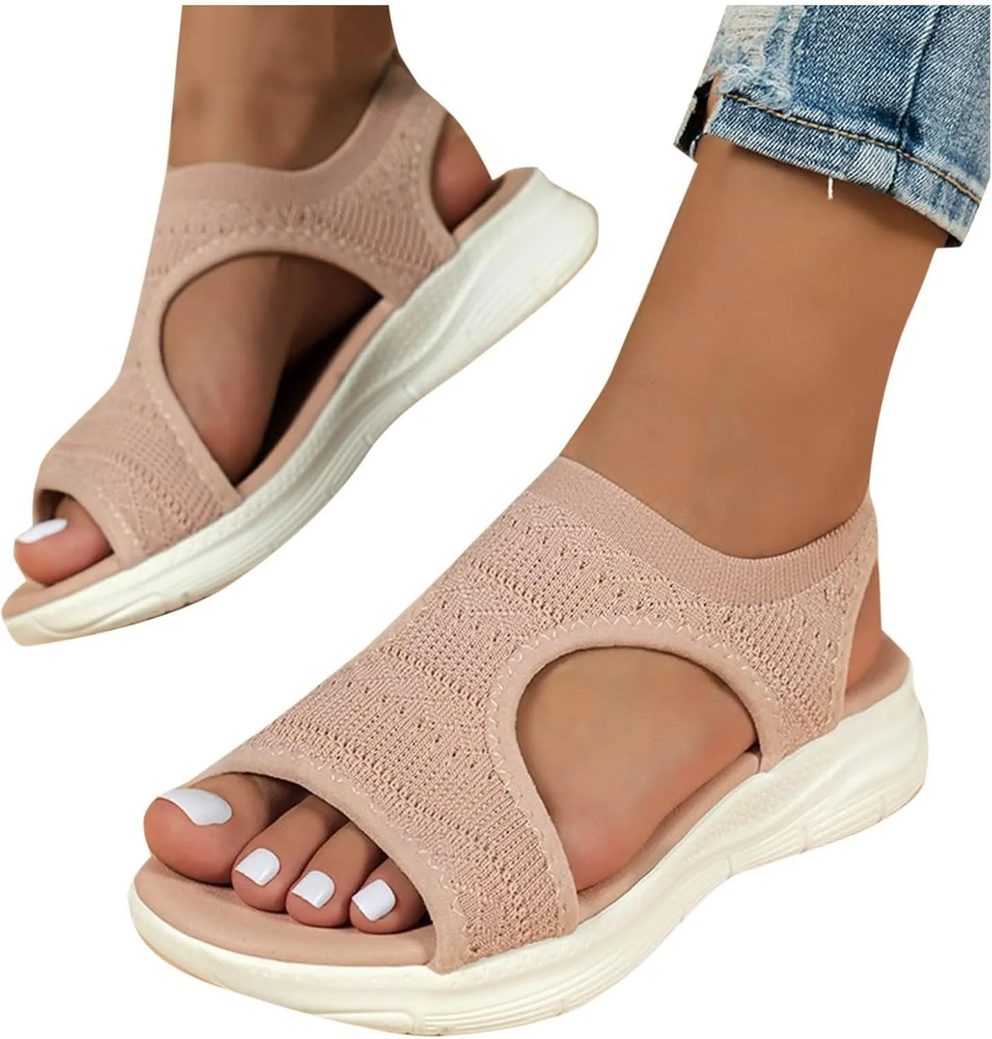 Women's Walking Sandals Soft Low Wedge Comfort Flat Sandal 2025 Casual Open Toe Slip On Strappy Lightweight Summer Shoes