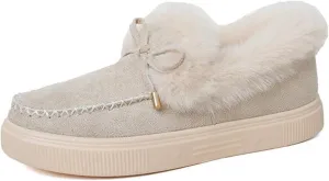 Womens Winter Boots Fashion Fur Lining Ankle Snow Boots Outdoor Short Ankle Booties Flat Slip On Round Head Thick Warm Shoes