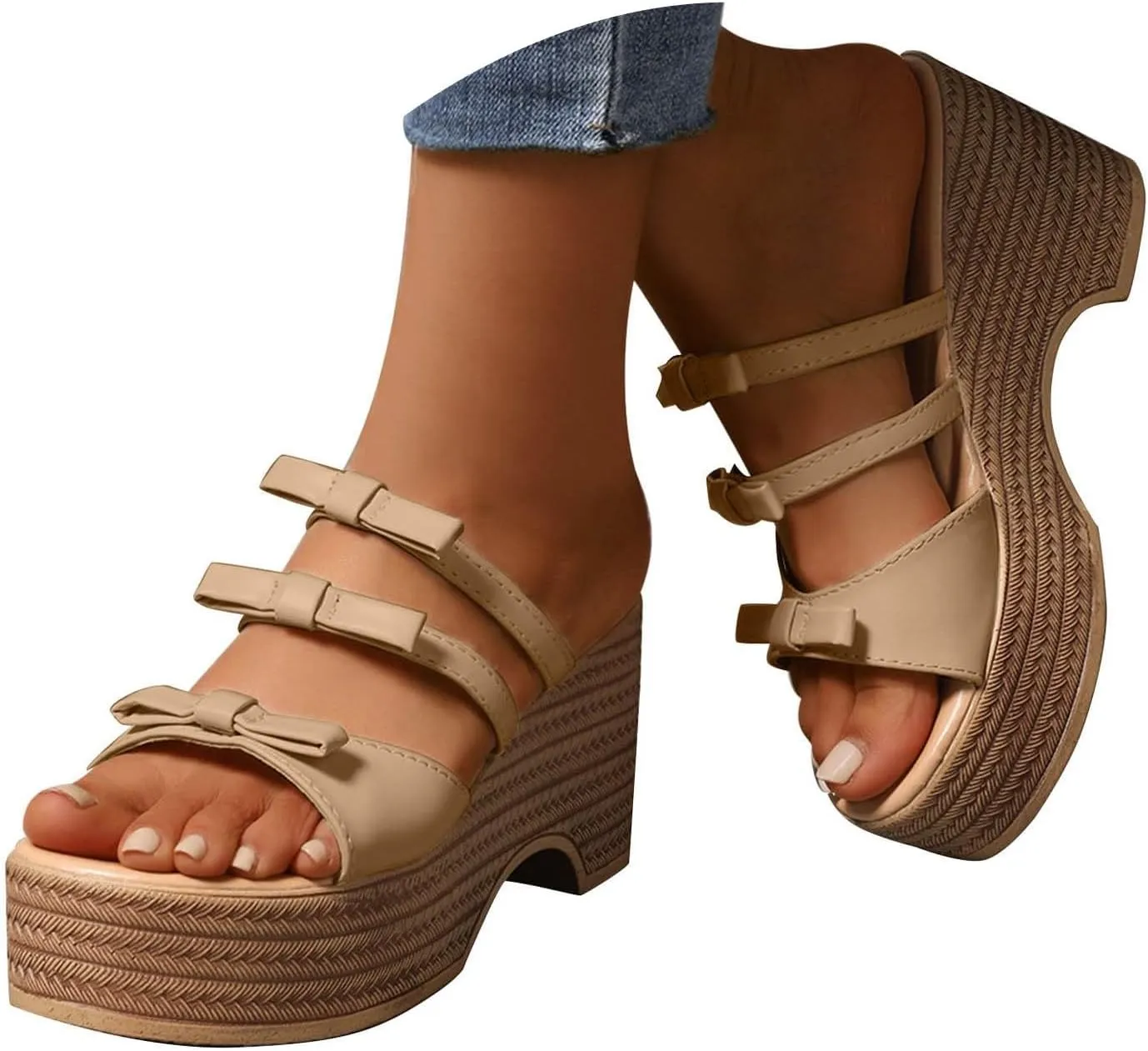 ZSpzx Block Heel Sandals for Women,Women's Wedge Comfortable Open Toe Platform Knot Casual Dressy Summer Dress Shoes Strappy High Heels Heeled Slippers Backless Mules Slide Sandal for Daily Wear