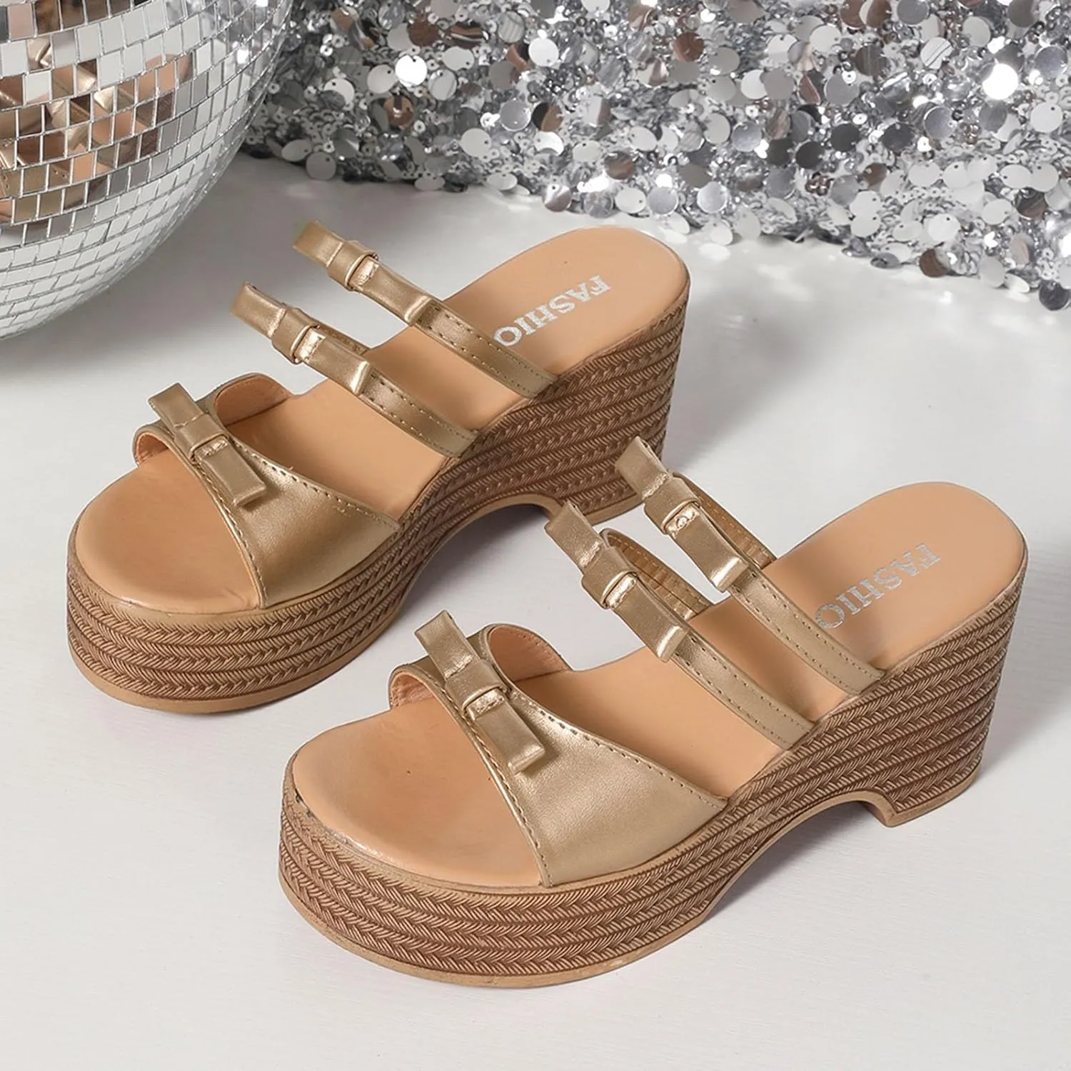 ZSpzx Block Heel Sandals for Women,Women's Wedge Comfortable Open Toe Platform Knot Casual Dressy Summer Dress Shoes Strappy High Heels Heeled Slippers Backless Mules Slide Sandal for Daily Wear