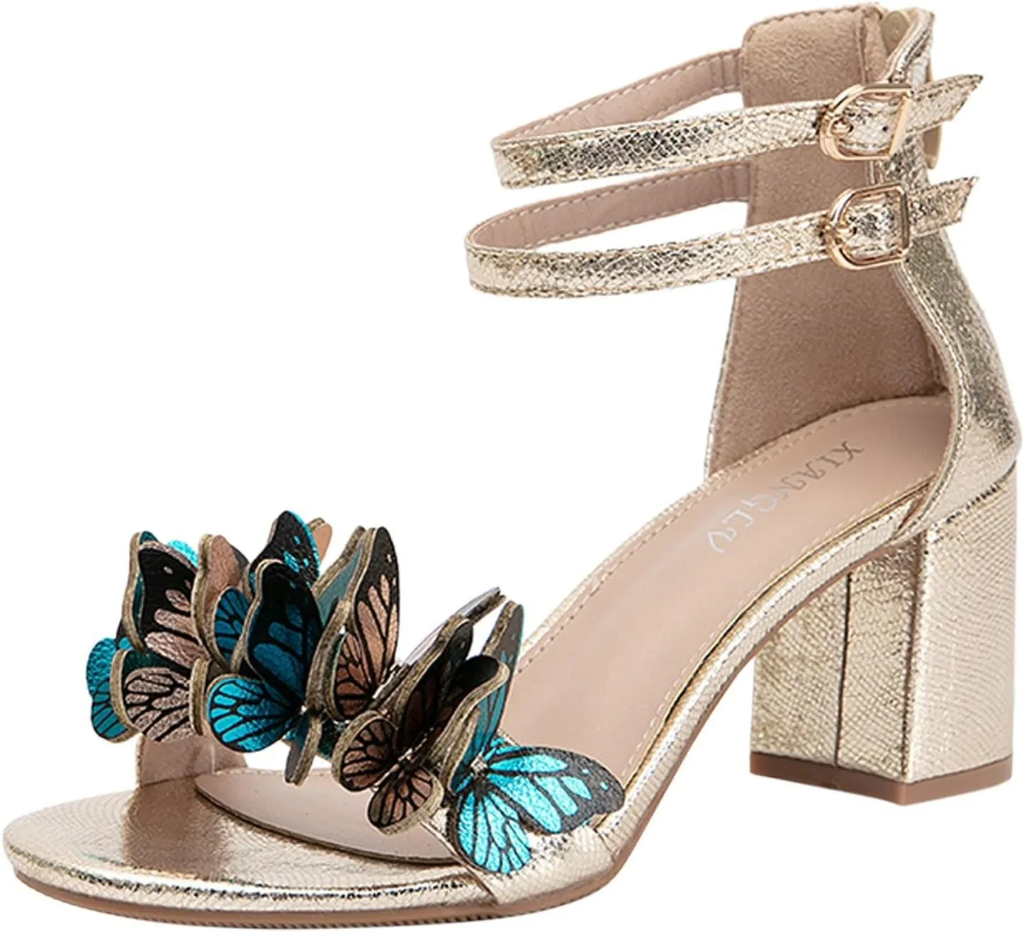 ZSpzx Women's Heeled Sandals,Womens Chunky Block Low Heels Open Toe Ankle Strap Heeled Sandals for Women Dressy Summer Comfortable Flowers Party Dress Heel Sandal Wedding Shoes For Bride