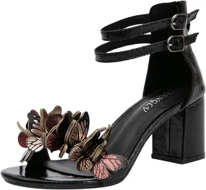 ZSpzx Women's Heeled Sandals,Womens Chunky Block Low Heels Open Toe Ankle Strap Heeled Sandals for Women Dressy Summer Comfortable Flowers Party Dress Heel Sandal Wedding Shoes For Bride